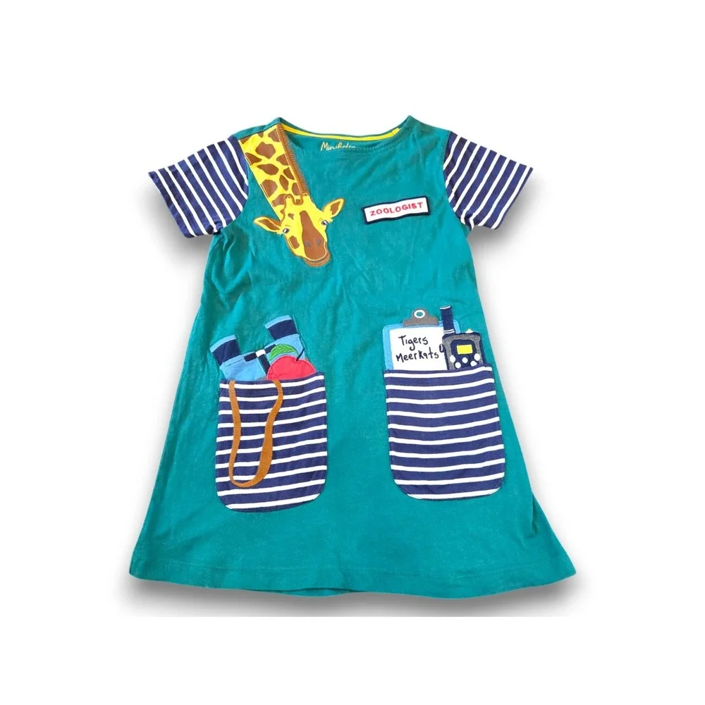 Mini Boden Zoologist Zoo Giraffe Back to School Appliqué Jersey Dress Girls 9-10